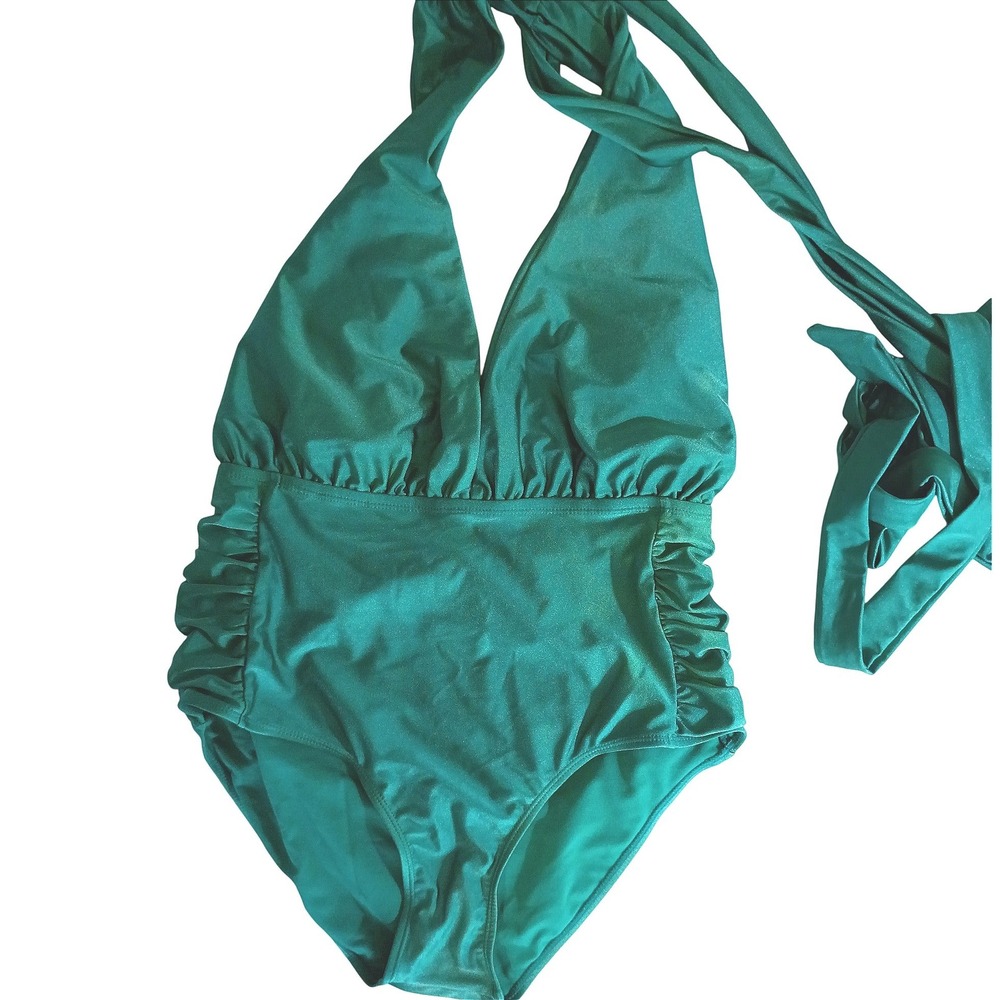Nicole Miller NY XL Emerald Green Crisscross Wrap One Piece Swimsuitā
